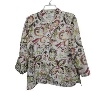 Alfred Dunner Top Womens 14 P Floral Semi Sheer Burnout Grannycore Cottagecore